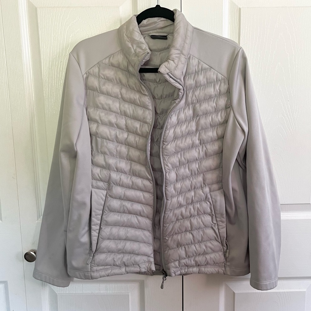 32 Degrees Light Gray Quilted Hybrid Puffer Jacket